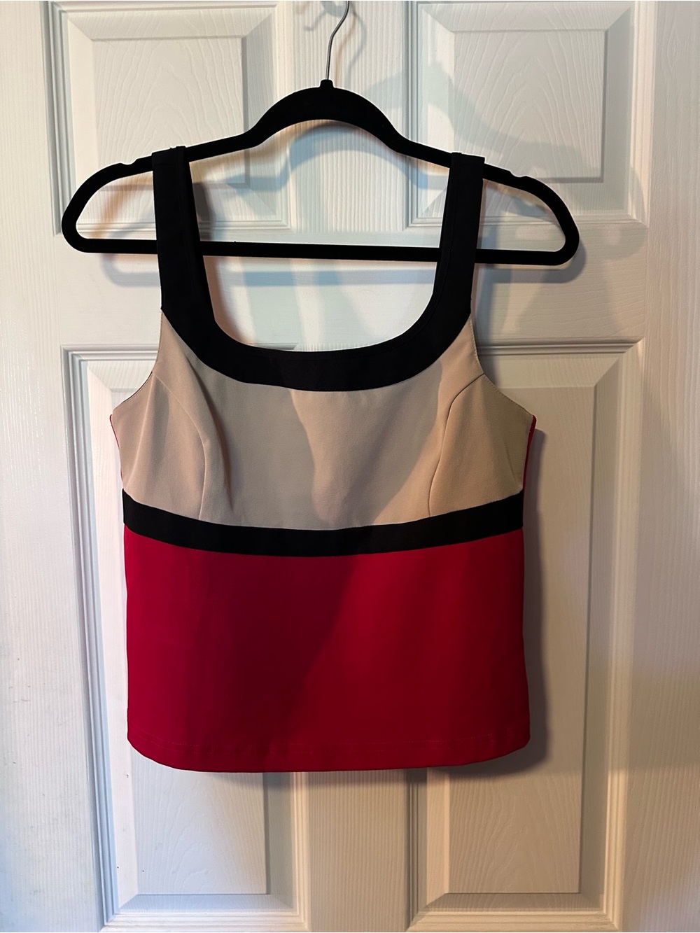 Vintage 90s Colorblock Square Neck Tank Top - Red, Cream & Black